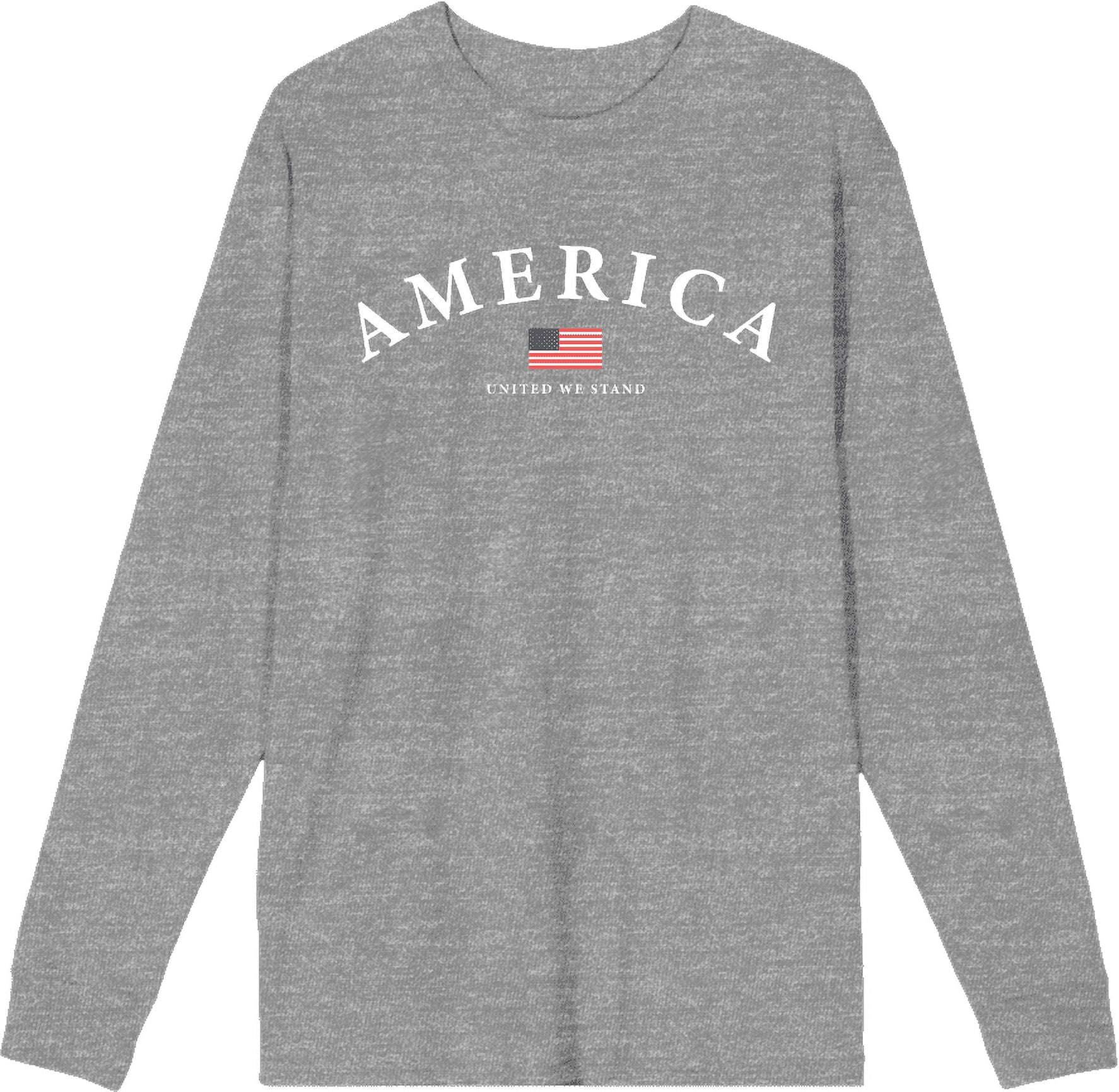 Americana American Flag Heather Gray Adult Crew Neck Long Sleeve