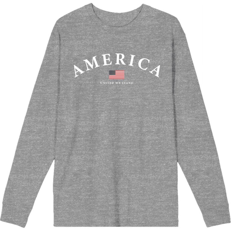 Americana American Flag Heather Gray Adult Crew Neck Long Sleeve