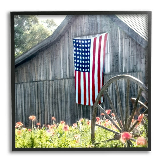 Americana Barn Floral Farmland Town & City Graphic Art Black Framed Art Print Wall Art