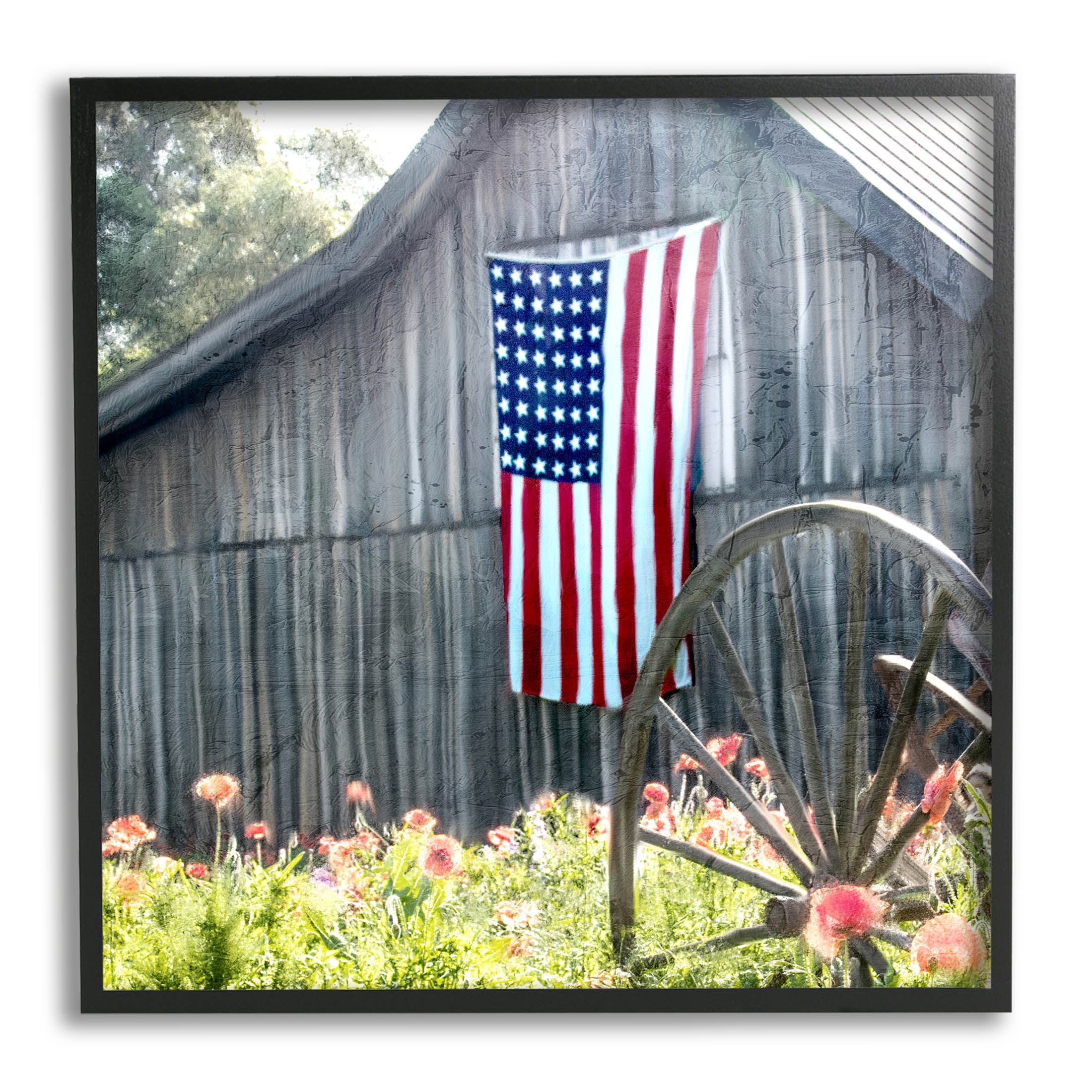 Americana Barn Floral Farmland Town & City Graphic Art Black Framed Art Print Wall Art