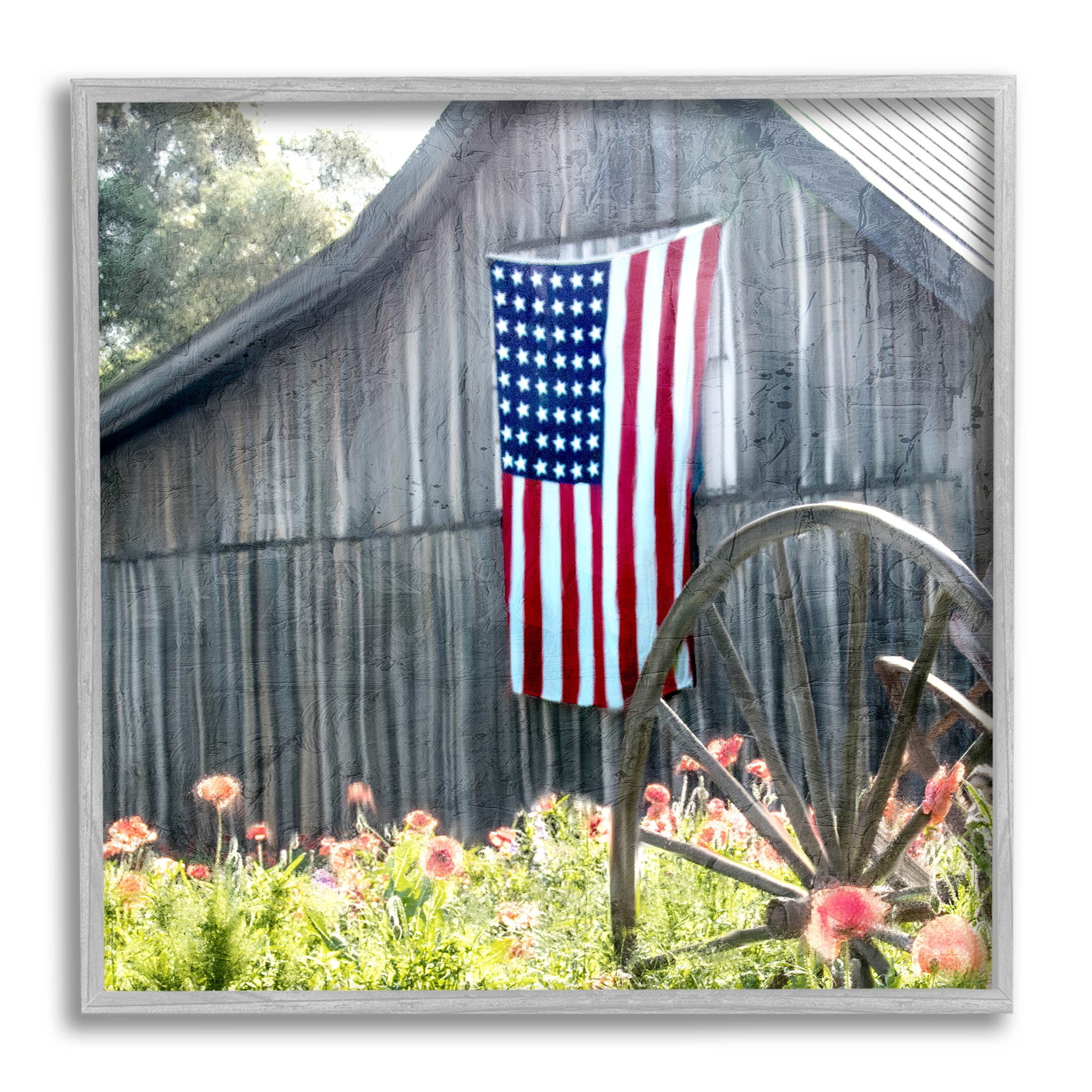 Americana Barn Floral Farmland Town & City Graphic Art Gray Framed Art Print Wall Art