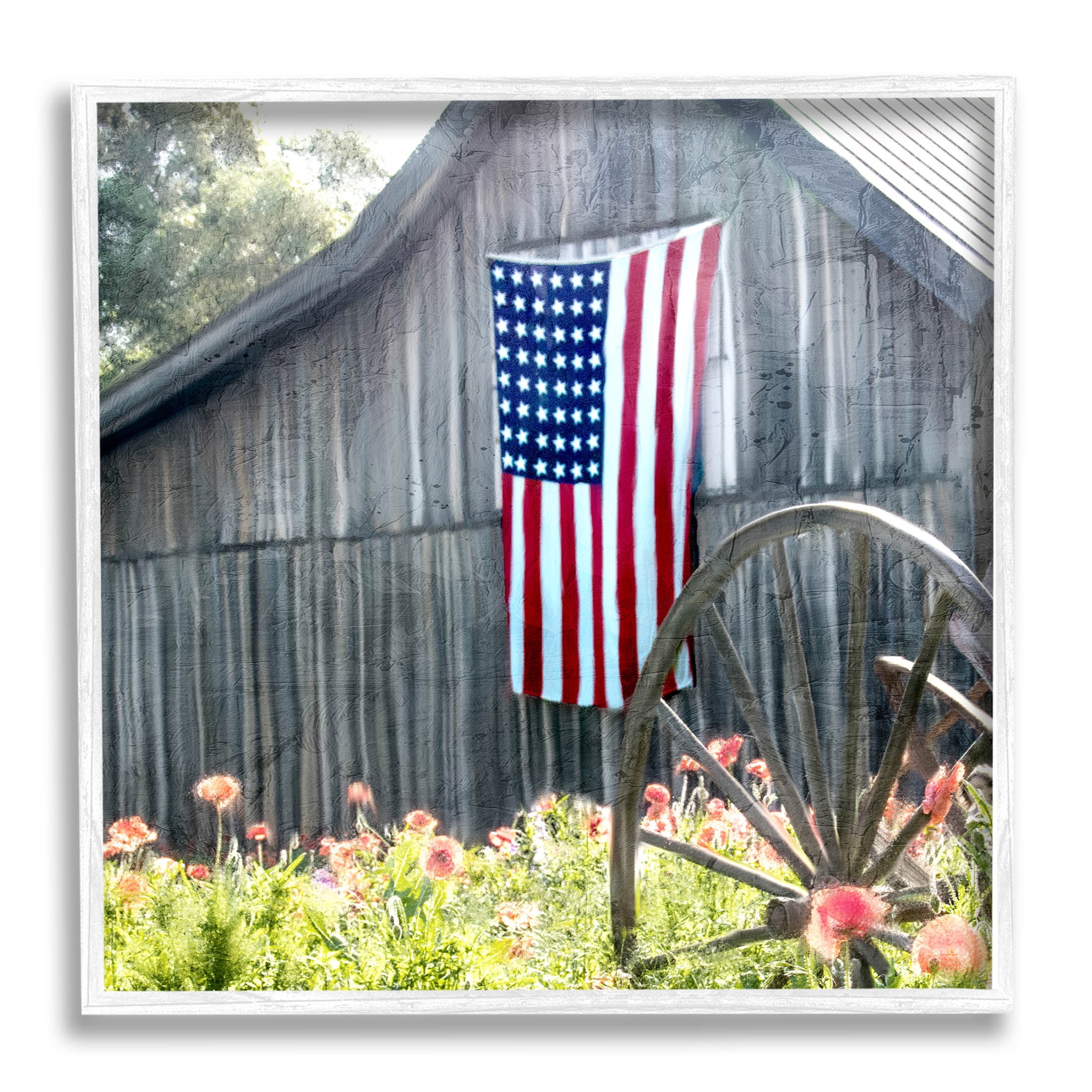 Americana Barn Floral Farmland Town & City Graphic Art White Framed Art Print Wall Art