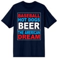 thumbnail image 1 of Americana Baseball Hot Dogs Beer The Americana Dream Crew Neck Short Sleeve Navy Men's T-shirt, 1 of 4
