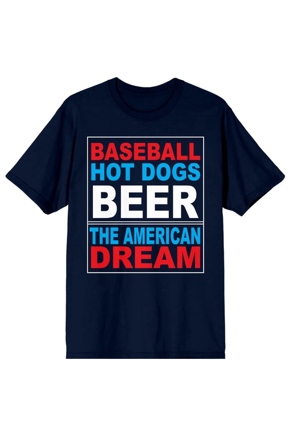 Americana Baseball Hot Dogs Beer The Americana Dream Crew Neck Short Sleeve Navy Men's T-shirt