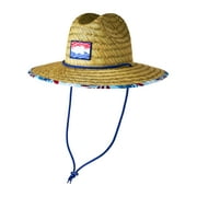 Americana Bass Fish Straw Lifeguard Sun Hat with Adjustable Chin Strap, Blue Tropics, by Way To Celebrate