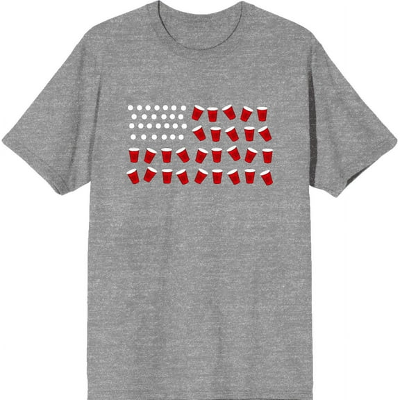 Americana Beer Pong Flag Heather Gray Men's Crew Neck Short Sleeve Tee-XS