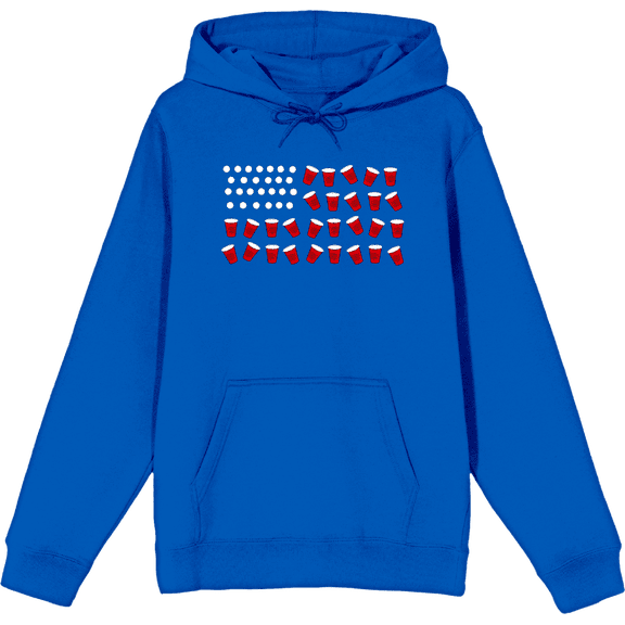 Americana Beer Pong Flag Royal Blue Adult Long Sleeve Hoodie-Large