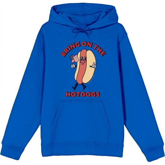Americana Bring On The Hot Dogs Adult Blue Long Sleeve Hoodie-Medium