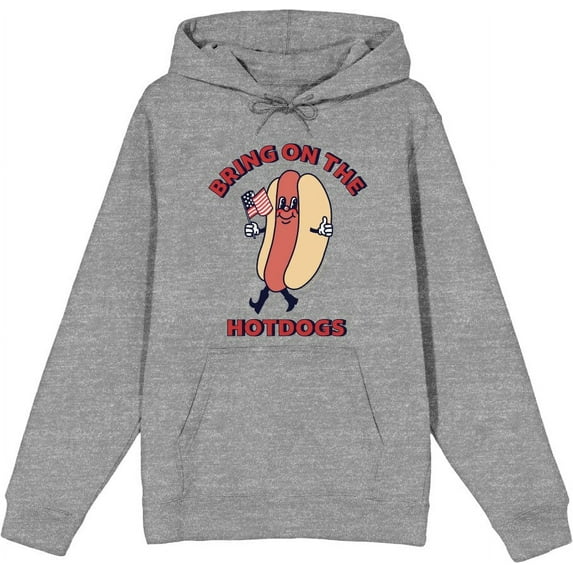 Americana Bring On The Hot Dogs Adult Heather Gray Long Sleeve Hoodie-Medium