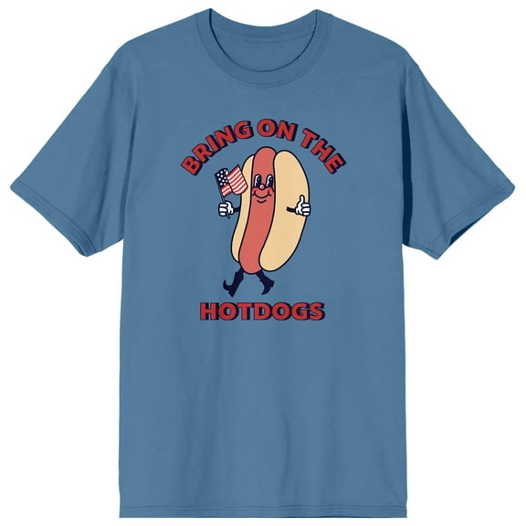 Americana Bring On The Hot Dogs Crew Neck Short Sleeve Blue Fog Men's T-shirt-Large