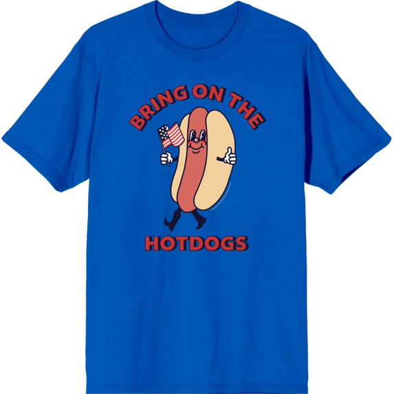 Americana Bring On The Hot Dogs Men's Blue Crew Neck Short Sleeve Tee-Medium