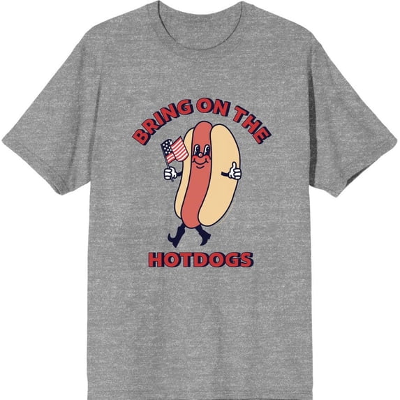 Americana Bring On The Hot Dogs Men's Heather Gray Crew Neck Short Sleeve Tee-Medium