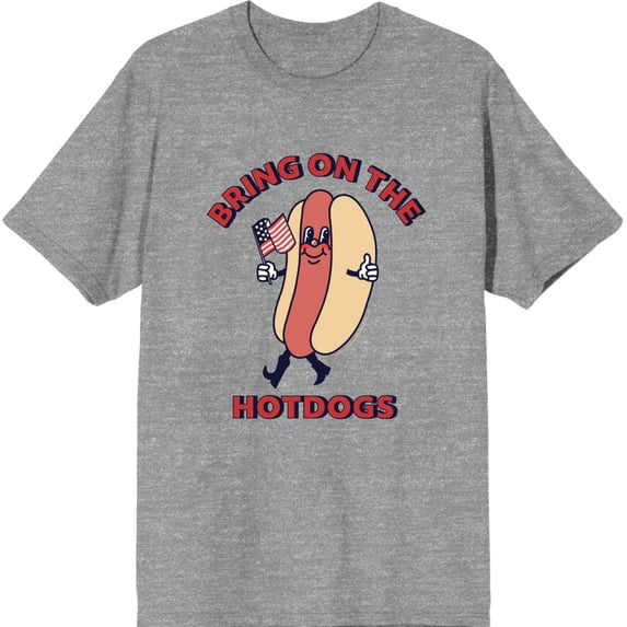 Americana Bring On The Hot Dogs Men's Heather Gray Crew Neck Short Sleeve Tee-Medium