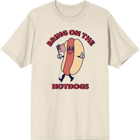 Americana Bring On The Hot Dogs Men's Natural Crew Neck Short Sleeve Tee-Medium