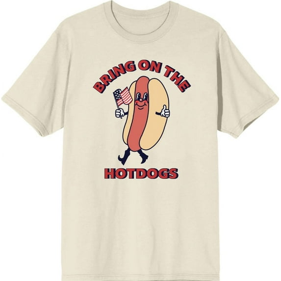 Americana Bring On The Hot Dogs Men's Natural Crew Neck Short Sleeve Tee-Medium
