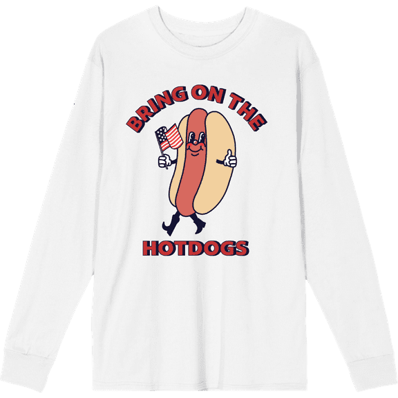 Americana Bring On The Hotdogs Crew Neck Long Sleeve Adult Tee
-Small-White
