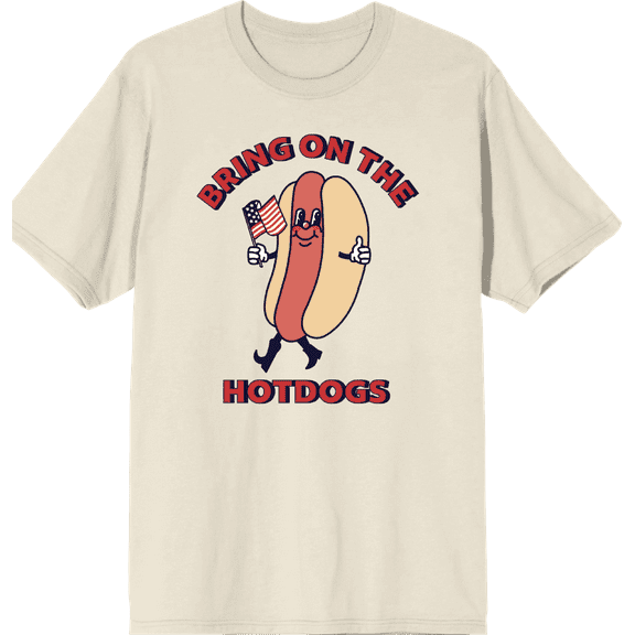 Americana Bring On The Hotdogs Crew Neck Short Sleeve Adult T-shirt-3XL-Off-White