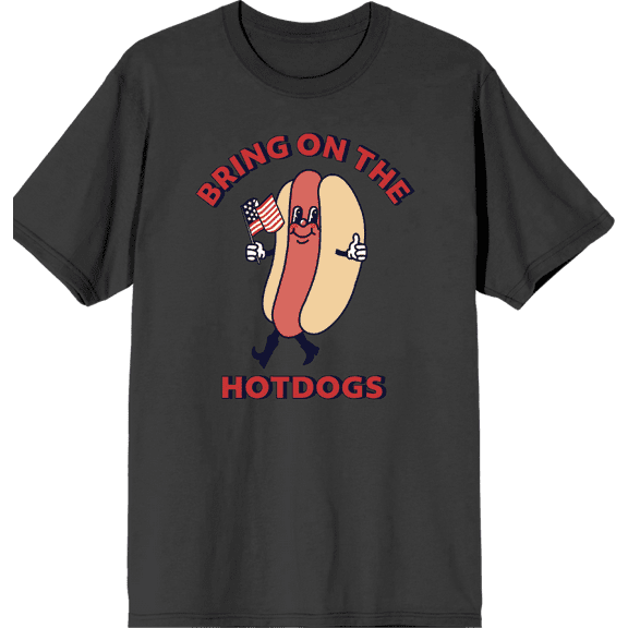 Americana Bring On The Hotdogs Crew Neck Short Sleeve Adult T-shirt-Large-Charcoal