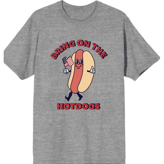 Americana Bring On The Hotdogs Crew Neck Short Sleeve Adult T-shirt-XS-Heather Gray