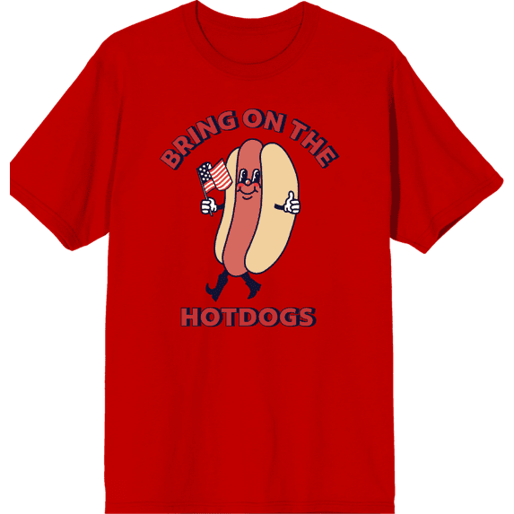 Americana Bring On The Hotdogs Crew Neck Short Sleeve Adult T-shirt-XXL-Red
