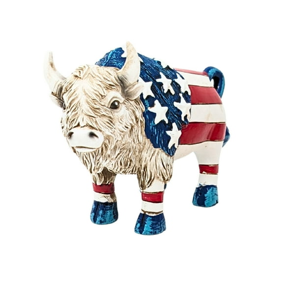 Americana Buffalo Figurine Patriotic White Resin Bison Statue with American Flag Colors & Design, Rustic Western Farmhouse Dcor, Collectible Americana Sculpture, Gift for Animal Lovers & Patriots
