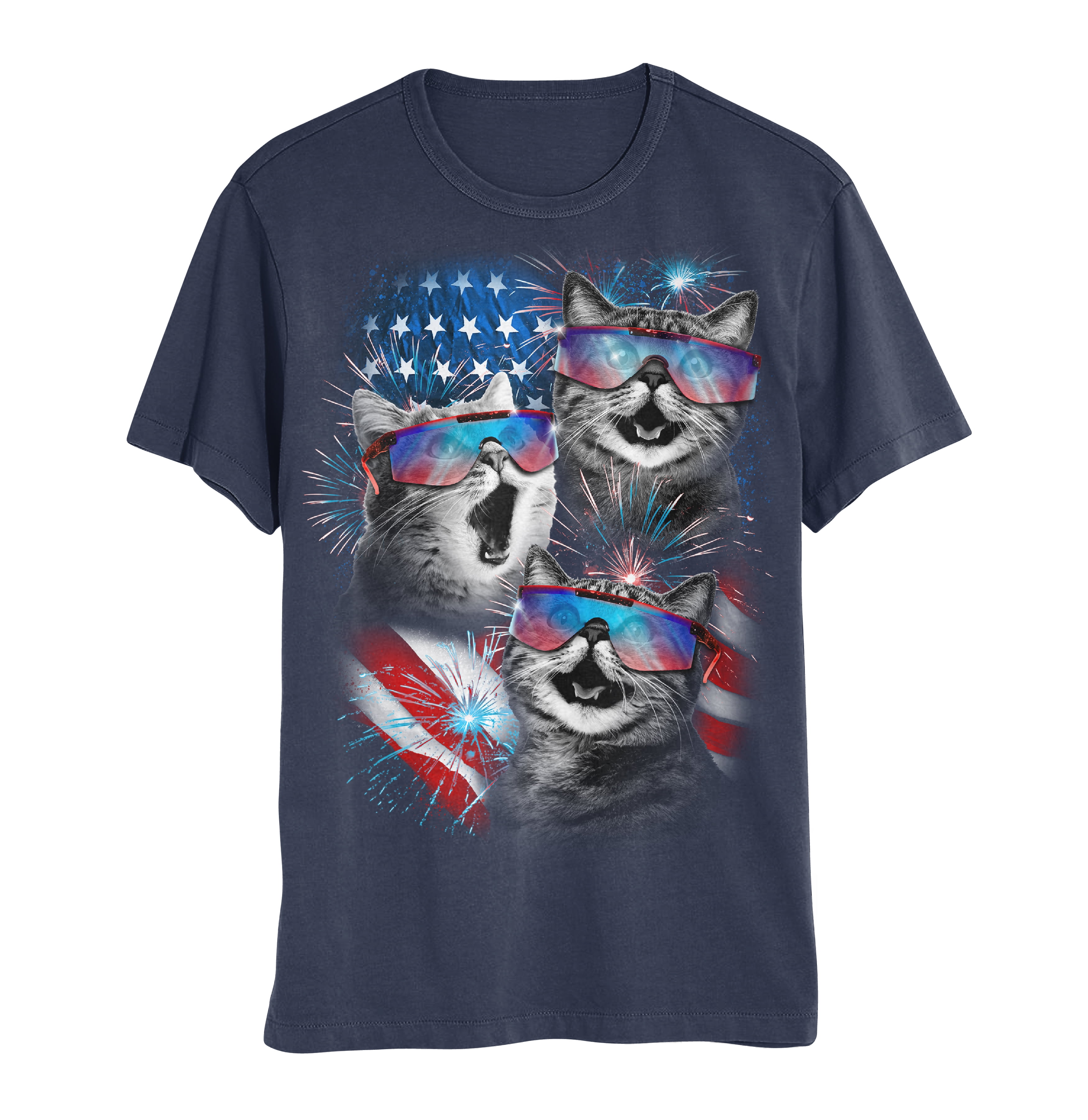 Americana Cats American Flag USA Cats Mens and Womens Short Sleeve