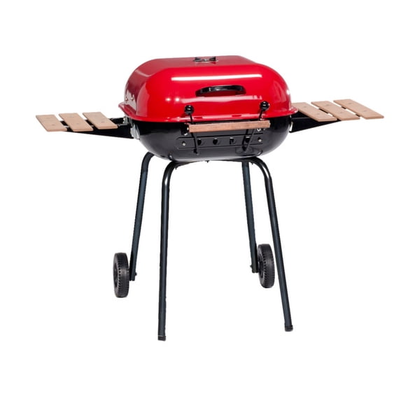 Americana Swinger - The Original Square Charcoal Grill - Steel with Adjustable Cooking Grate and Side Table