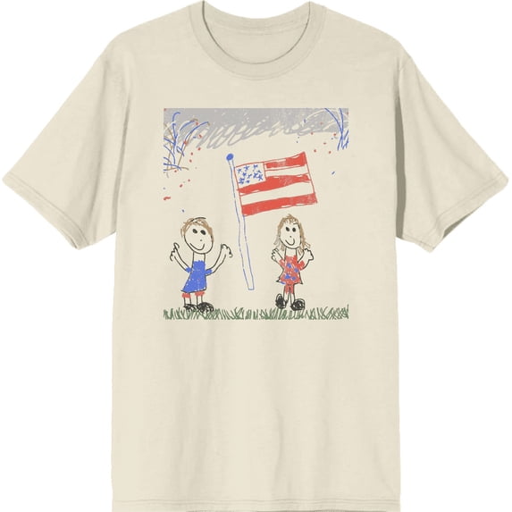 Americana Child Drawing Natural Men's Crew Neck Short Sleeve Tee-3XL