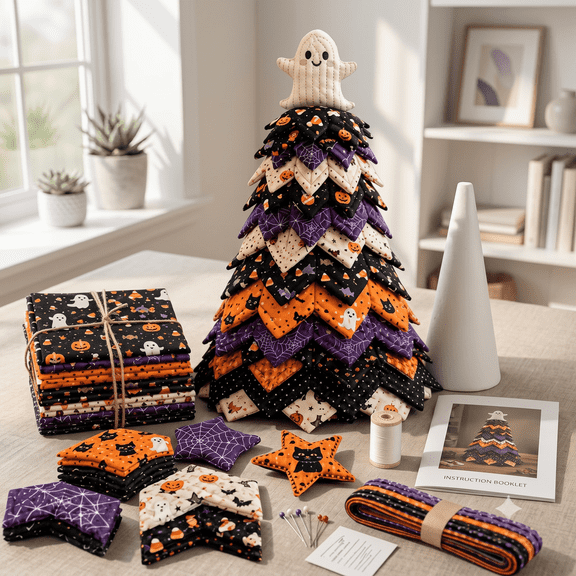 Americana Christmas Tree Quilt Kit,DIY Holiday Patchwork Sewing Craft Kit,Adult Beginner,Gifts for Quilting Lovers