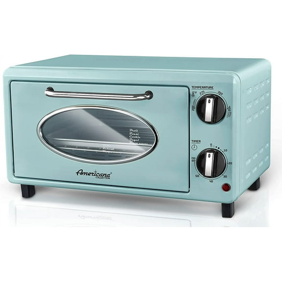 Americana Collection ETO147M Diner 50s Retro Countertop Toaster oven Bake Toast Fits 8 Pizza Temperature Control & Adjustable 60-Minute Timer 1000W 2 Slice Mint