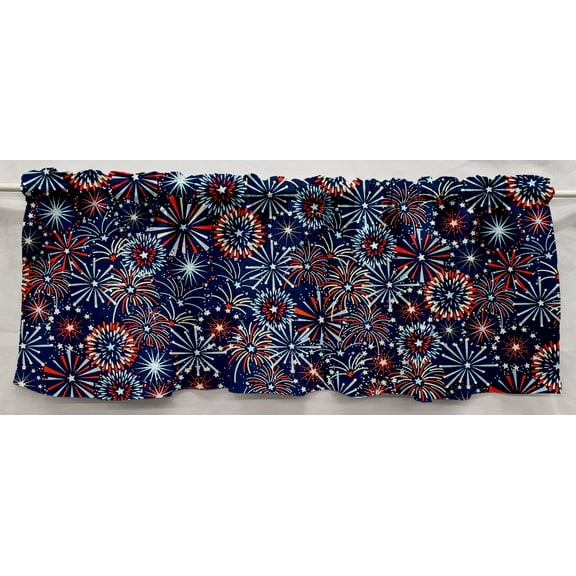 Americana Curtain Panels by Penny's Needful Things (Set of 2) 24 Inch Long LINED (Fireworks)