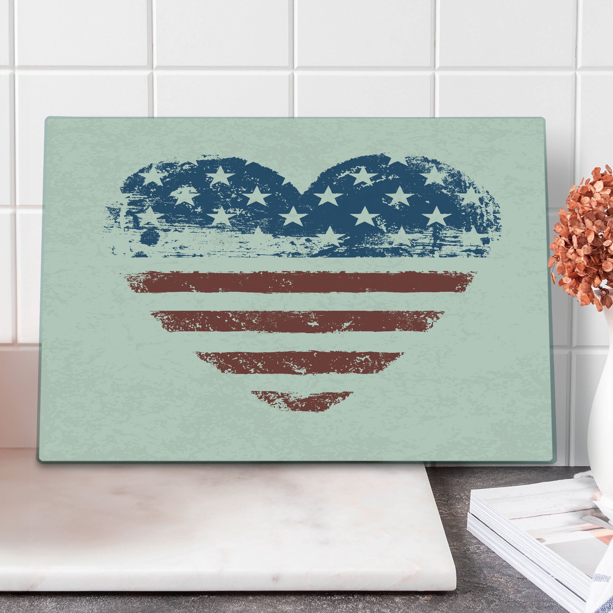 Americana Cutting Board, Patriotic America USA Flag Heart Shaped Stars ...