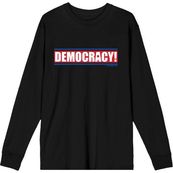 Americana Democracy Slant Text Black Adult Crew Neck Long Sleeve Tee-XXL