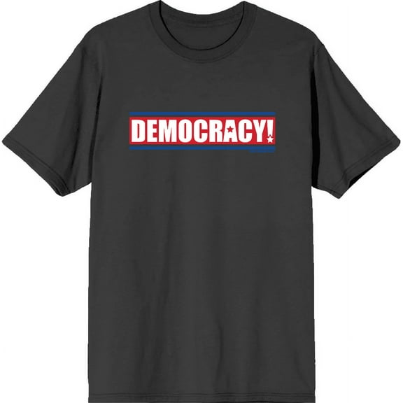 Americana Democracy Slant Text Charcoal Men's Crew Neck Short Sleeve Tee-XL