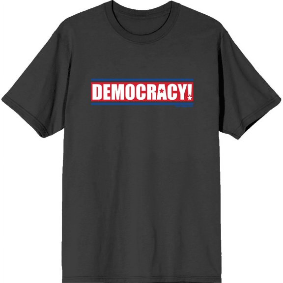 Americana Democracy Slant Text Charcoal Men's Crew Neck Short Sleeve Tee-XXL