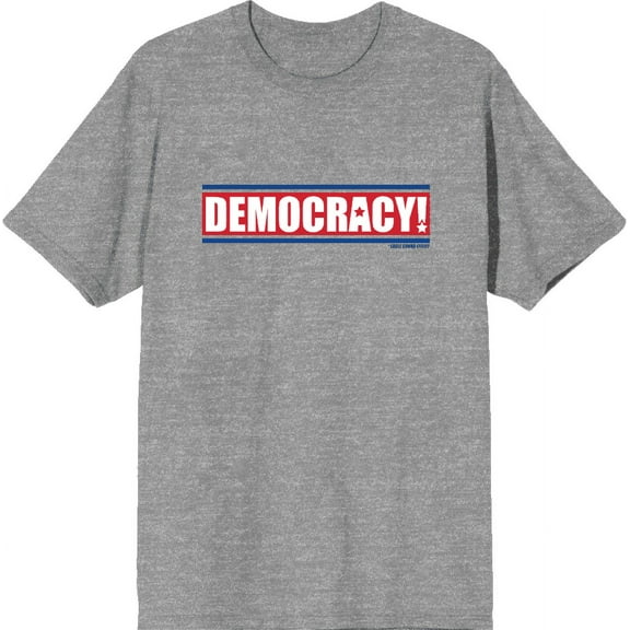 Americana Democracy Slant Text Heather Gray Men's Crew Neck Short Sleeve Tee-Medium