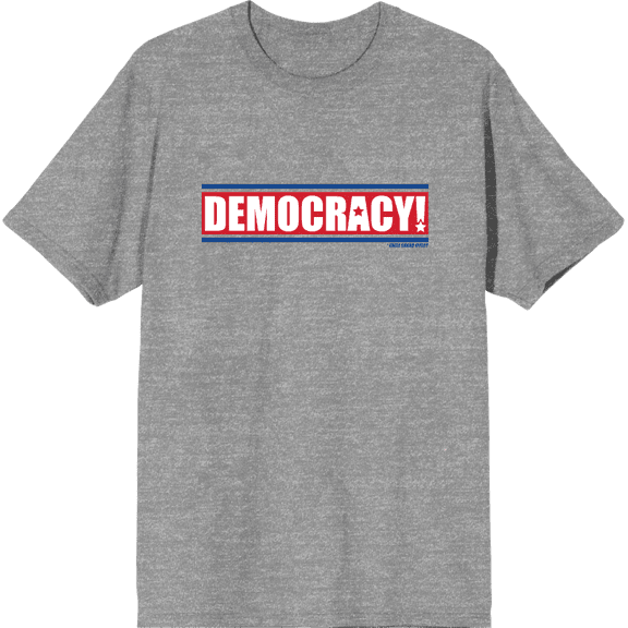 Americana Democracy Slant Text Heather Gray Men's Crew Neck Short Sleeve Tee-XXL