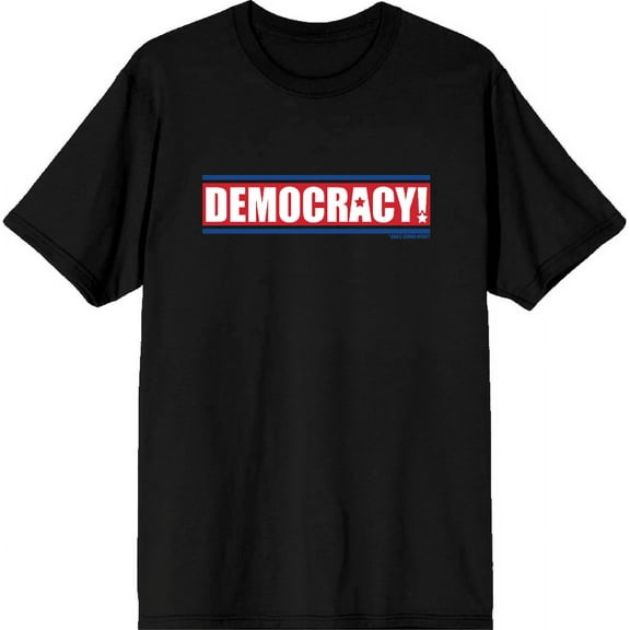 Americana Democracy Slant Text Men's Black Crew Neck Short Sleeve Tee-3XL
