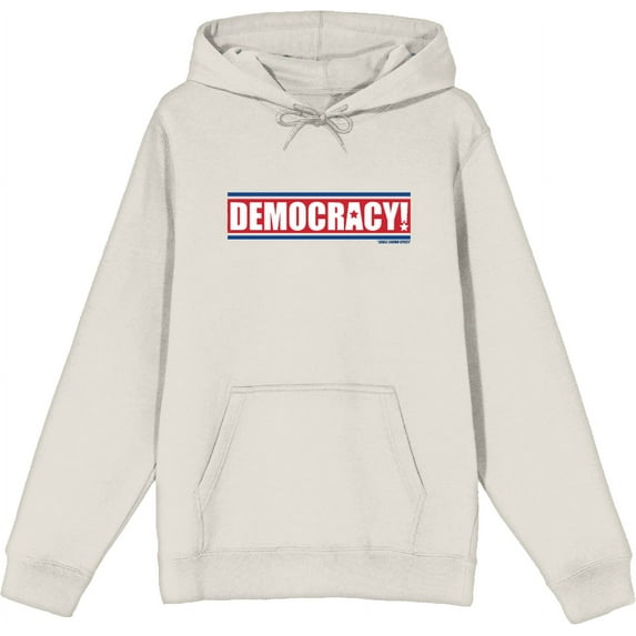 Americana Democracy Slant Text Sand Adult Long Sleeve Hoodie-Small