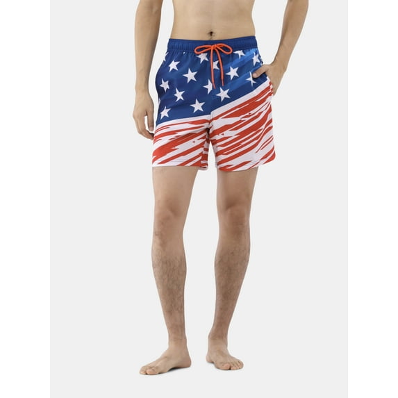 Americana Diagonal Men's and Men's Big & Tall Graphic Swim Shorts, Sizes S-3XL