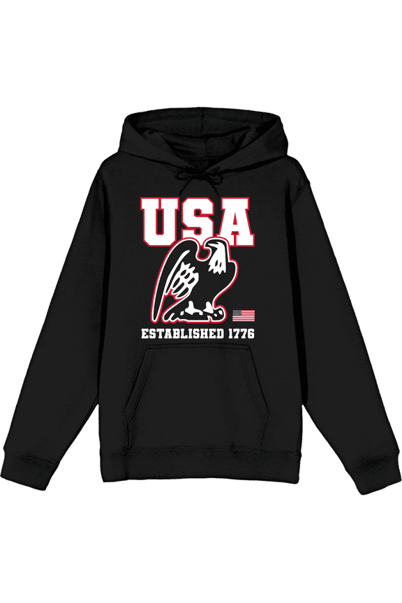 Americana Eagle USA Established 1776 Black Adult Long Sleeve Hoodie-XXL
