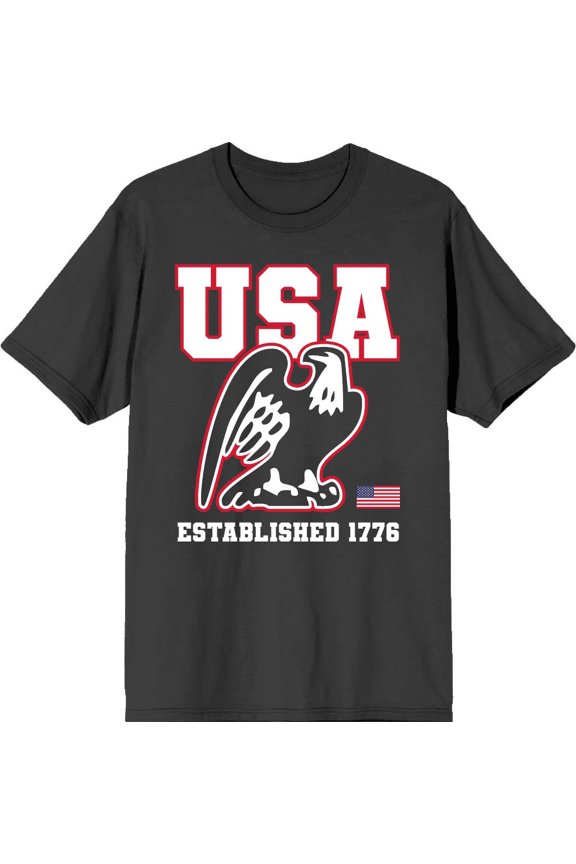 Americana Eagle USA Established 1776 Charcoal Men's Crew Neck Short Sleeve Tee-XS