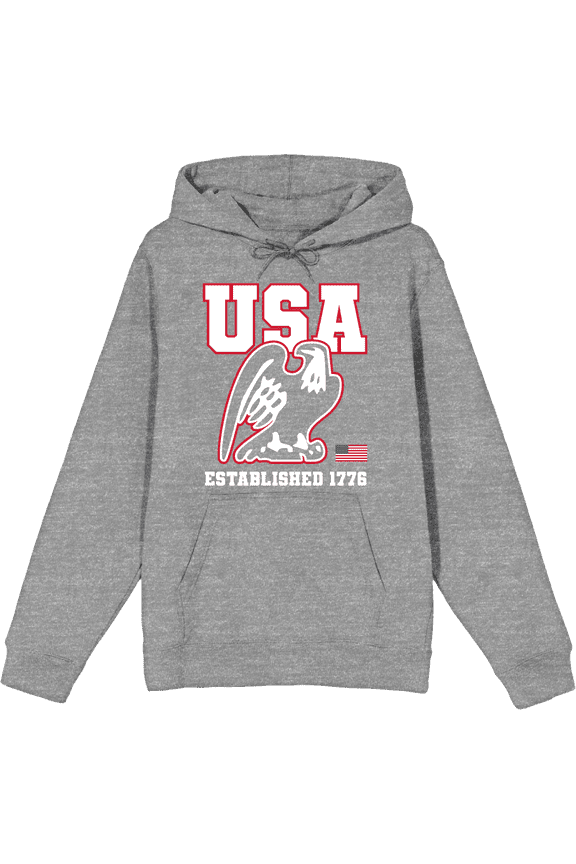 Americana Eagle USA Established 1776 Heather Gray Adult Long Sleeve Hoodie-3XL