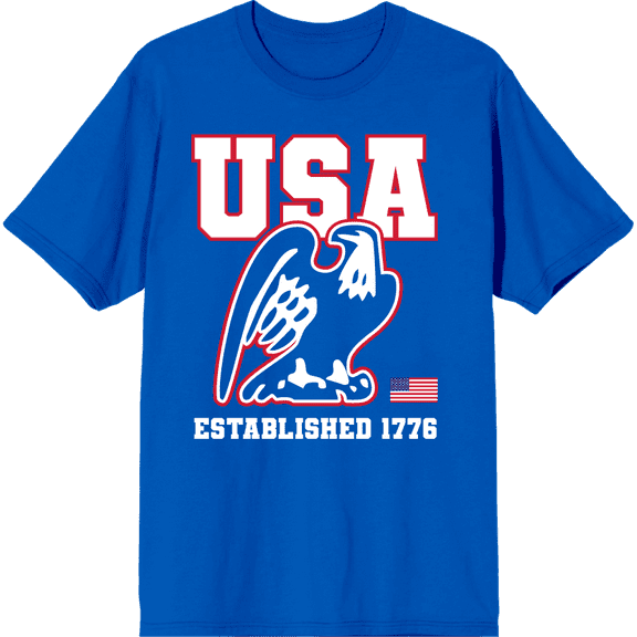 Americana Eagle USA Established 1776 Royal Blue Men's Crew Neck Short Sleeve Tee-Large