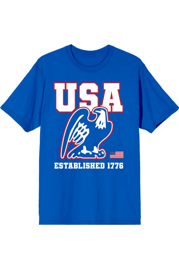 Americana Eagle USA Established 1776 Royal Blue Men's Crew Neck Short Sleeve Tee-Large