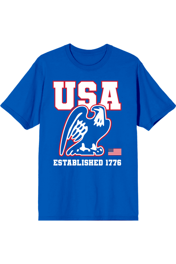 Americana Eagle USA Established 1776 Royal Blue Men's Crew Neck Short Sleeve Tee-XXL