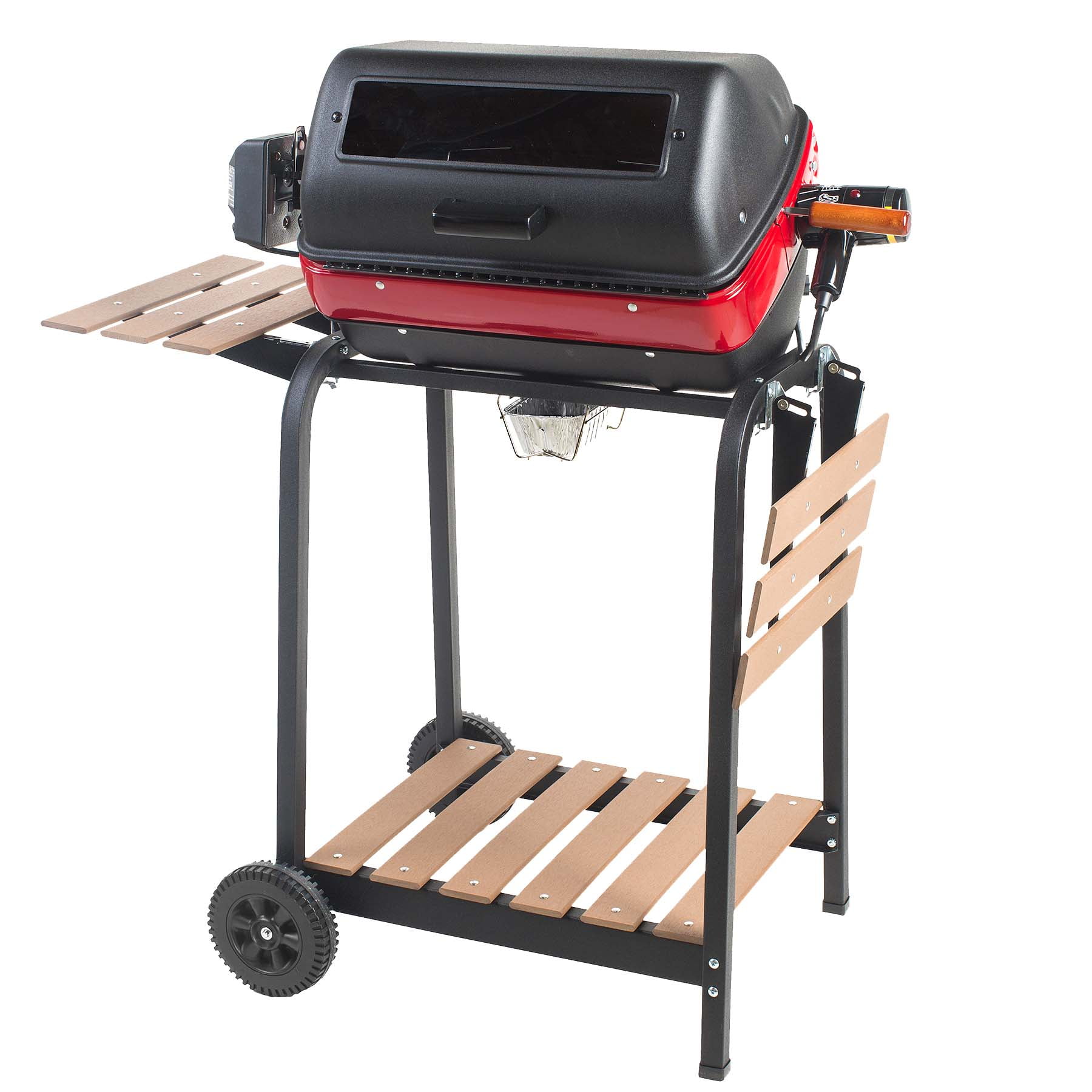Americana Black and Red Electric Rotisserie Grill with Folding Side Tables