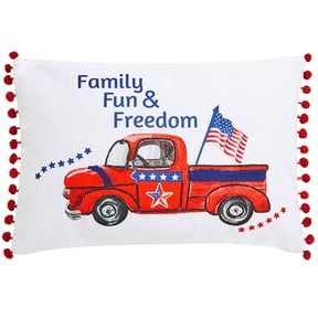 Americana Truck or Stars & Stripes Embroidered Decorative Pillow