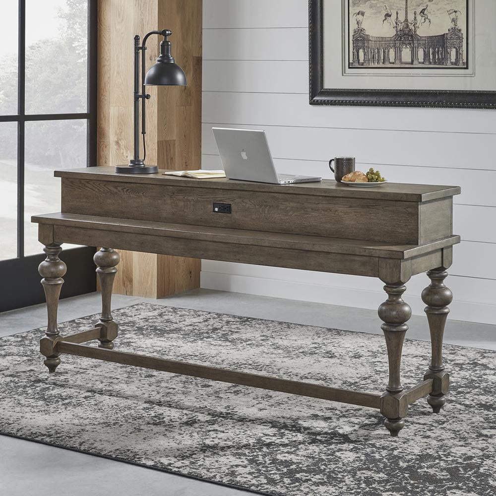 Americana Farmhouse Light Brown Wood Console Bar Table with Storage