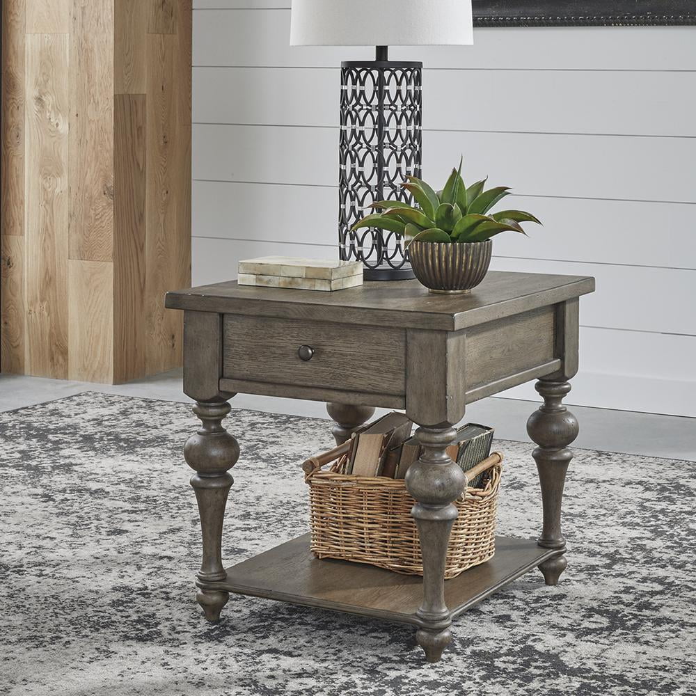 Traditional Dusty Taupe Wood End Table with Storage